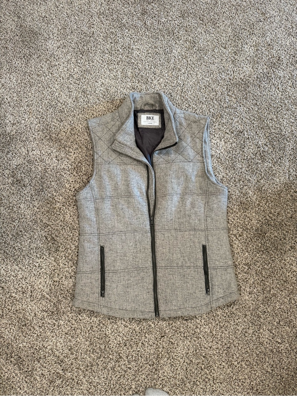 BKE Gray Quilted Zip-Front Vest
